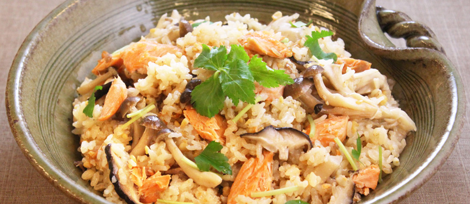 Image for Japanese Mixed Rice With Salmon And Mushrooms