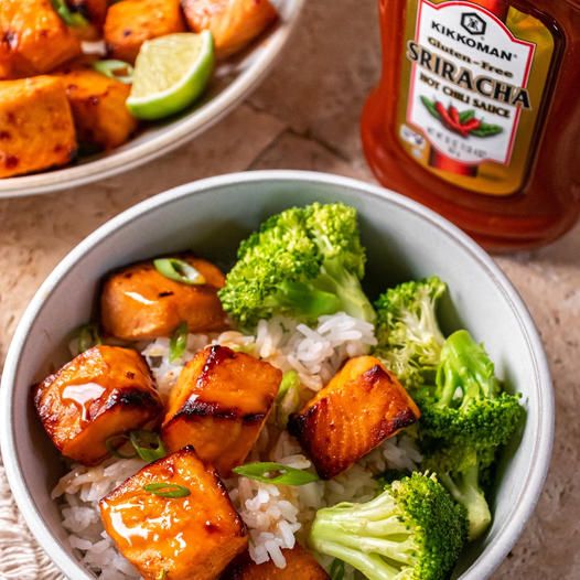Image for SWEET AND SPICY SALMON BITES WITH SRIRACHA HONEY DIJON DIPPING SAUCE