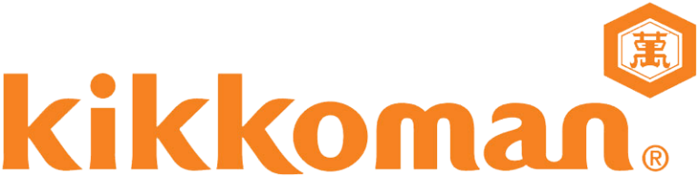 Kikkoman logo in orange text with a hexagonal symbol containing a Japanese character in the top right corner.