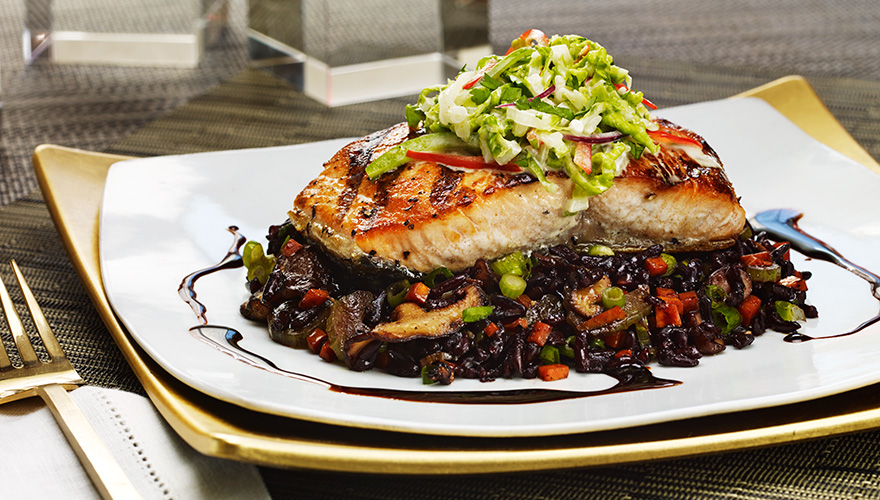 Image for Grilled Salmon with Purple Rice Stir Fry and Napa Slaw
