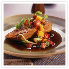 Image for Grilled Curried-Teriyaki Glazed Wahoo with Mango-Strawberry Chutney