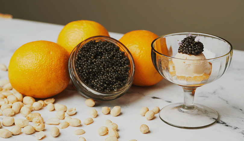 Image for Sweet Potato and Kombu Ice Cream with Peanut Orange Miso & Caviar