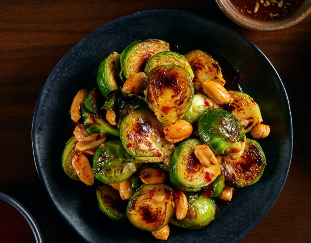 Image for Ponzu-Seared Brussels Sprouts with Mirin-Glazed Peanuts