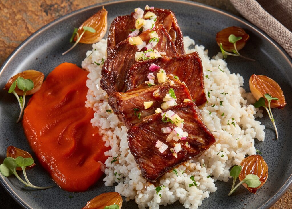Image for Soy-Glazed Short Ribs with Rice Middlins and Root Vegetables