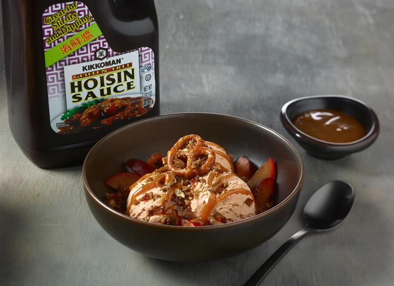 Image for Hoisin Red Plum Ice Cream with Chili Pretzel Crunch & Caramel Sauce