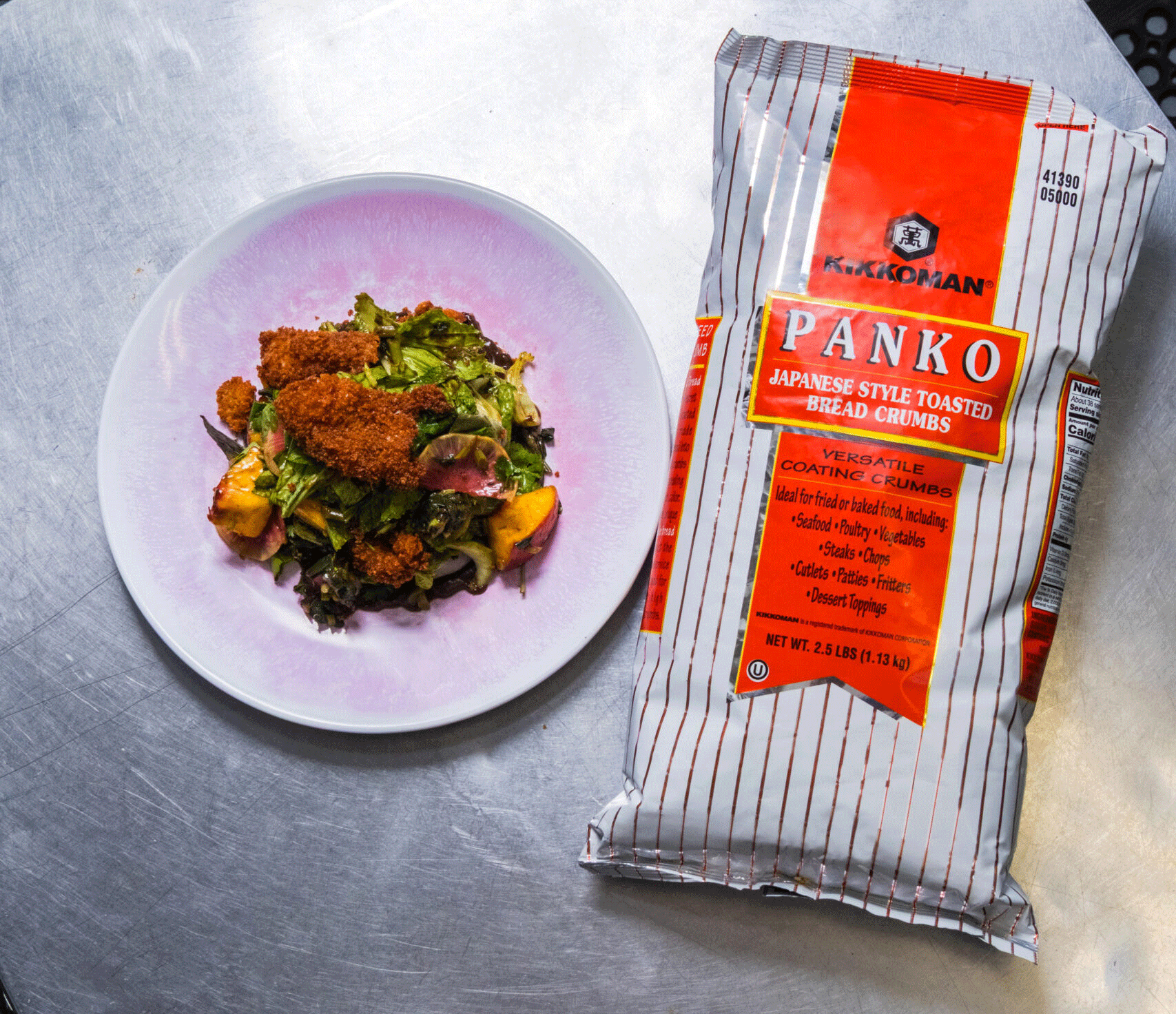 Collard Green Salad with Crispy Chicken Skins 