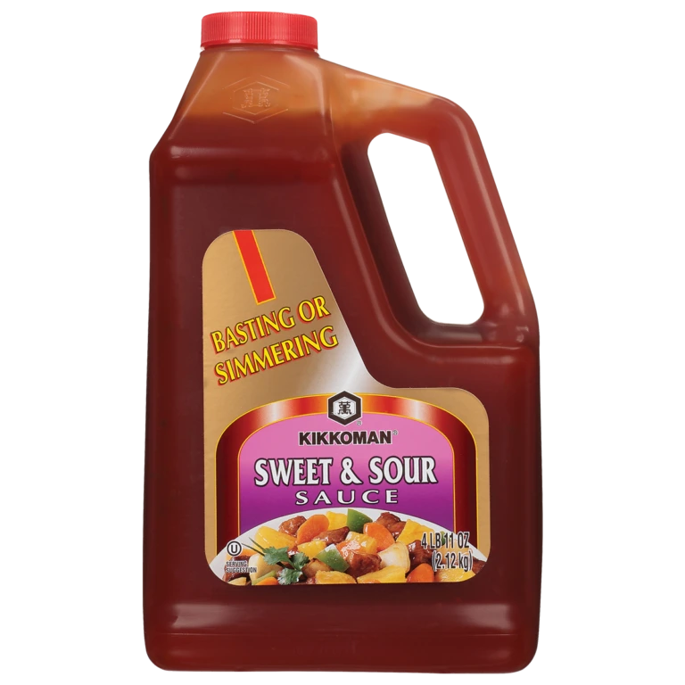 A large plastic jug of Kikkoman Sweet & Sour Sauce.