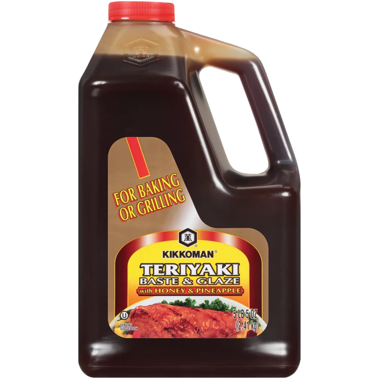 A 5-pound 5-ounce jug of Kikkoman Teriyaki Baste & Glaze with Honey & Pineapple.