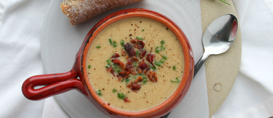 Image for Creamy Roasted Cauliflower Soup with Crispy Bacon