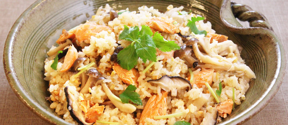 Image for Japanese Mixed Rice with Salmon and Mushrooms