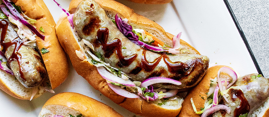 Image for Grilled Sausage with Sweet and Smoky Asian Glaze and Tangy Slaw