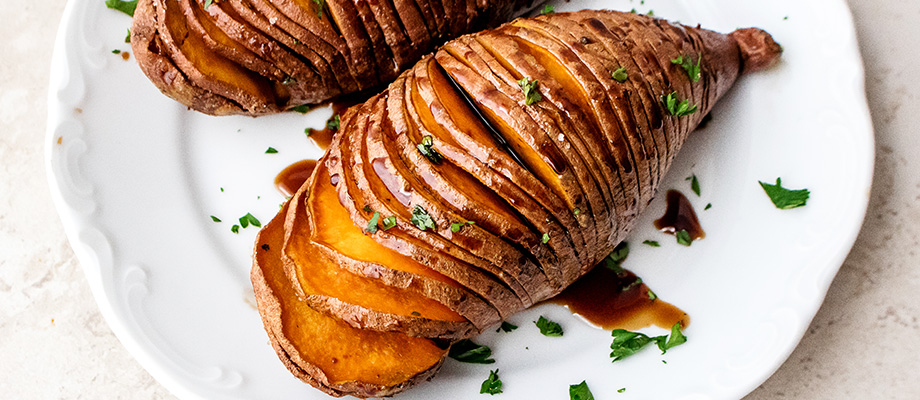 Image for Hasselback Sweet Potatoes with Sriracha Balsamic Drizzle