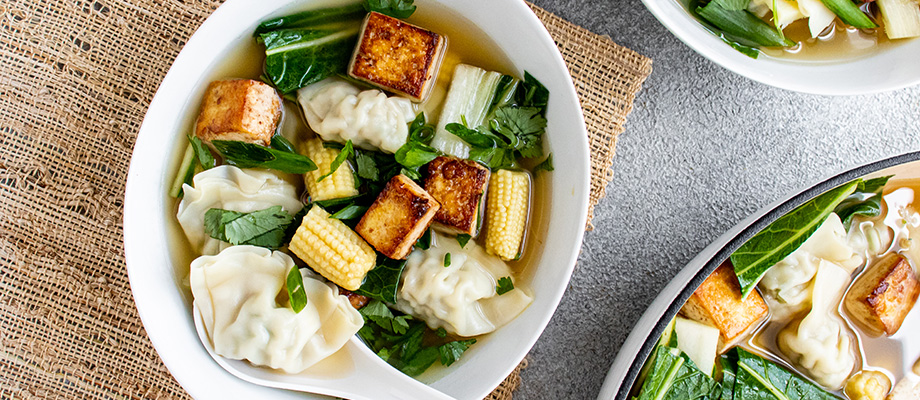 Image for Veggie Packed Wonton Soup with Seared Tofu