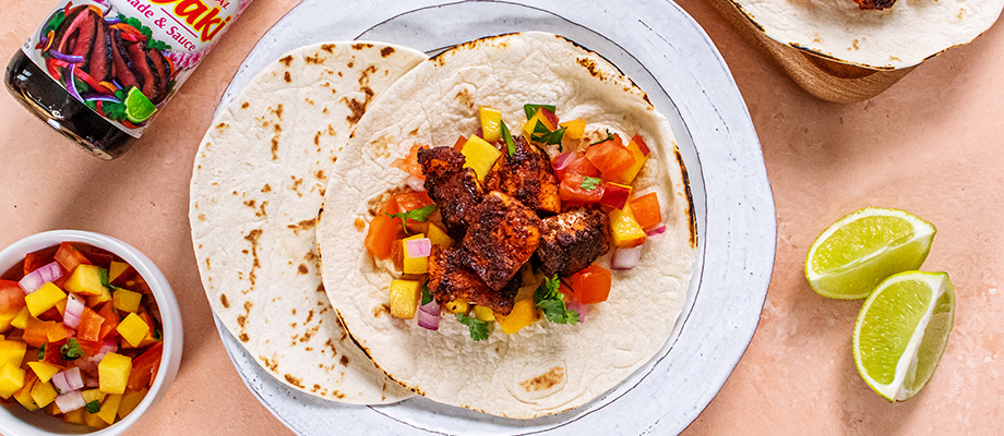 Image for Blackened Salmon Tacos with Peach Salsa