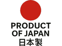 A red circle above the text "PRODUCT OF JAPAN" and Japanese characters, indicating the item is made in Japan.
