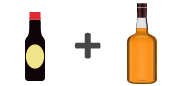 A credit card and a bottle of brown liquor are shown side by side against a dark background.