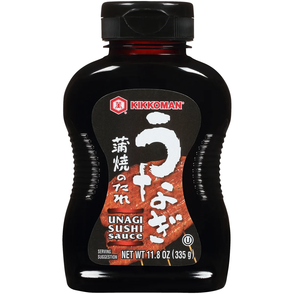 A bottle of Kikkoman Unagi Sushi Sauce, 11.8 oz (335g), with Japanese and English text on the label.